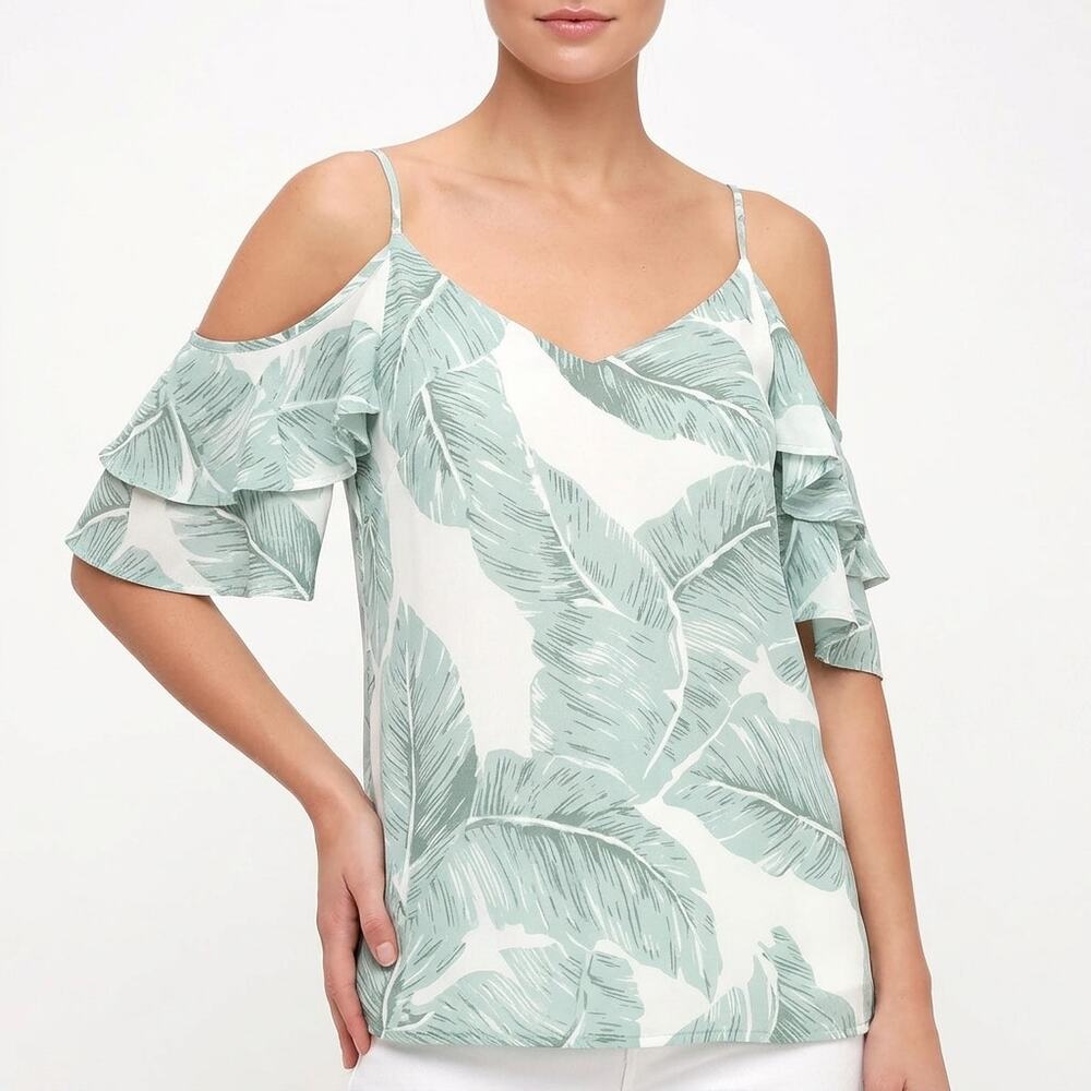 Lulus Polyester Blend Green Tropical Lined Blouse Women Size S